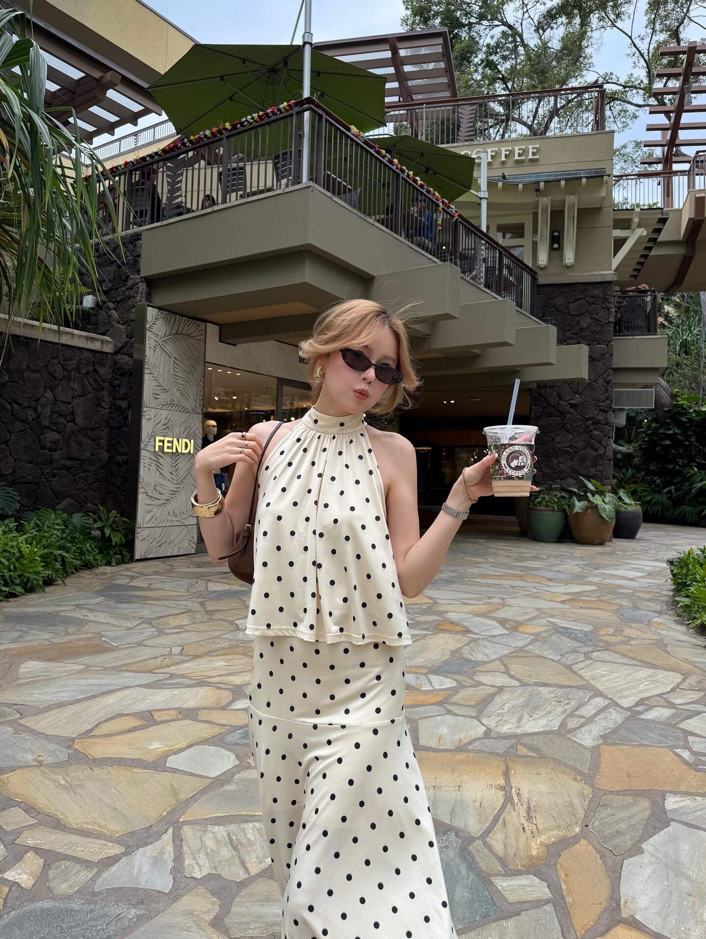polka dot summer vacation outfit halter top set