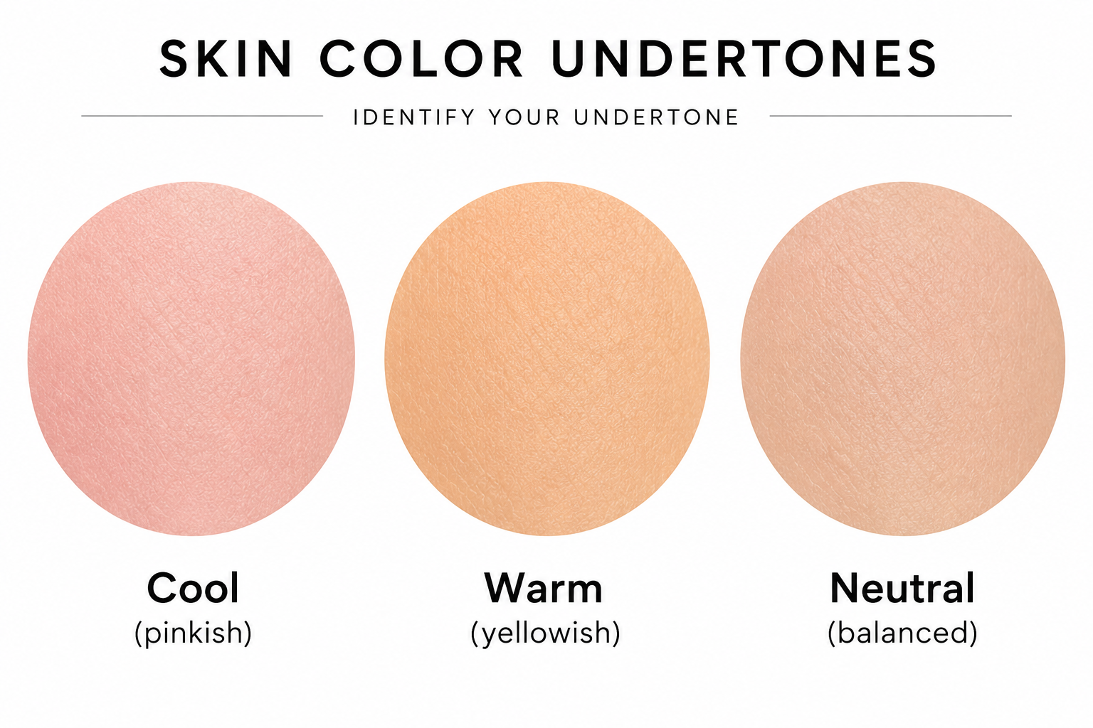Three skin undertone swatches: cool pinkish, warm yellowish, neutral balanced